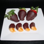 Chocolate dipped fresh strawberries and clementines